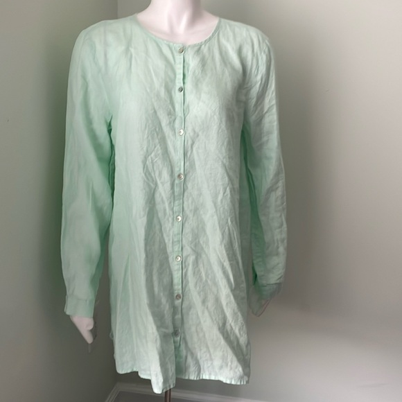 Eileen Fisher Mint Green 100% Organic Linen Long Sleeve Button Down Shirt Medium - Picture 1 of 7